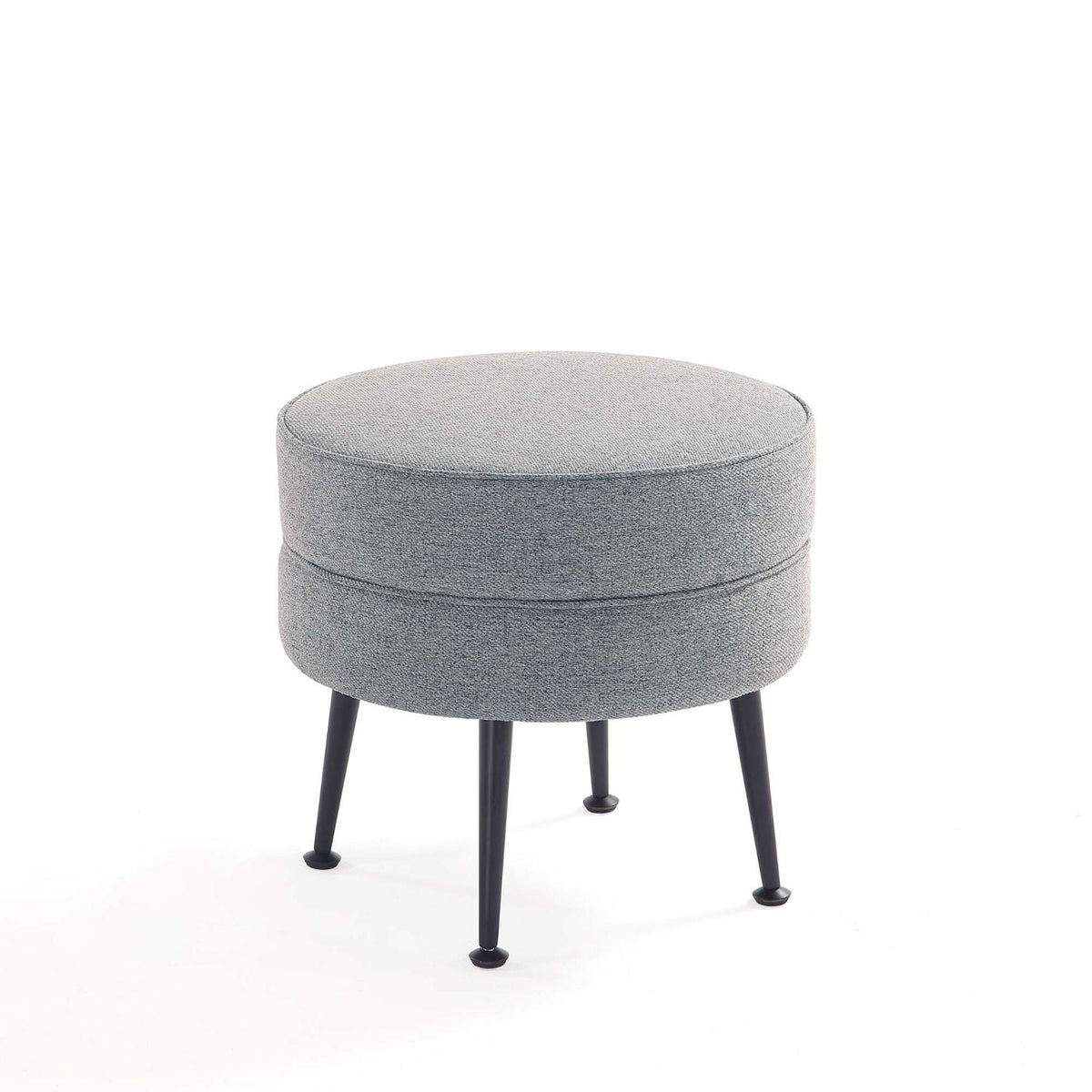Bailey Accent Ottoman gray textured fabric, round ottoman with black legs on Tampa Home & Garden Store