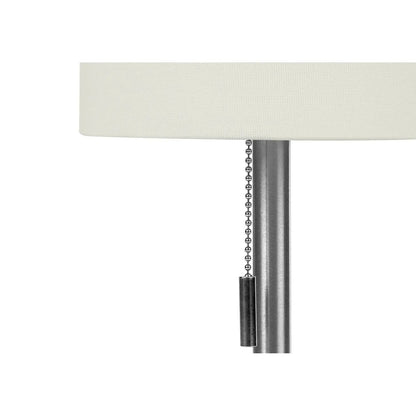 Table lamp set of 2 with nickel finish, white textured shade, pull-chain switch on metal stem on Tampa Home & Garden Store