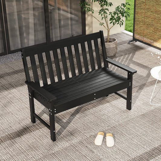 52 Inch All-Weather HDPE Outdoor Bench with Backrest and Armrests-Black - Tampa Home & Garden Store