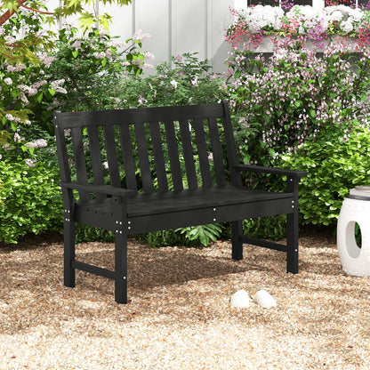 52 Inch All-Weather HDPE Outdoor Bench with Backrest and Armrests-Black
