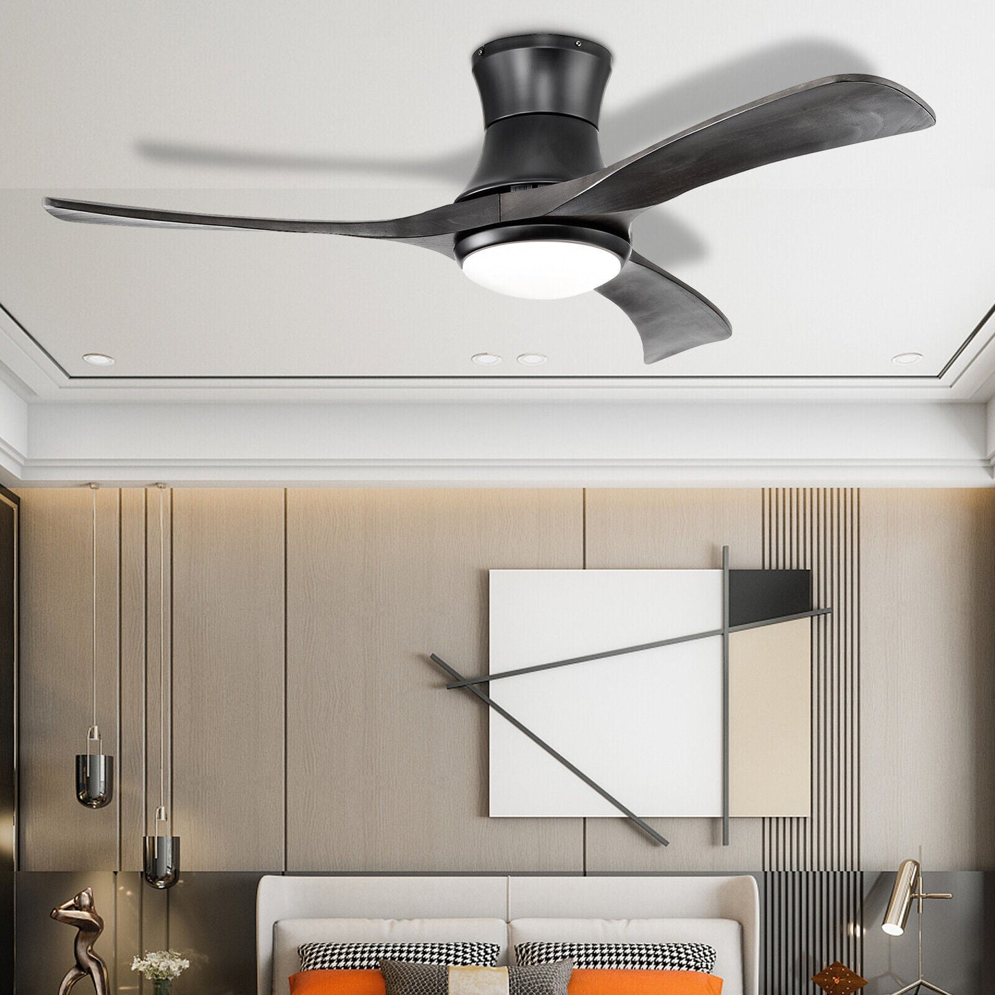 Ventilador de techo de montaje empotrado de 52 pulgadas con luz LED - Negro