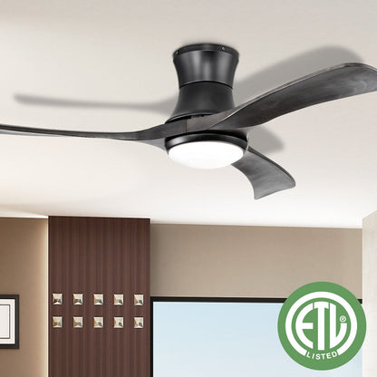 Ventilador de techo de montaje empotrado de 52 pulgadas con luz LED - Negro