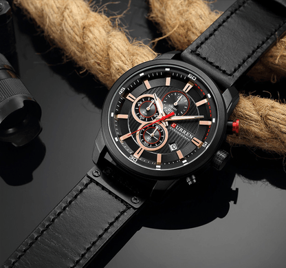 Stevvex men's chronograph watch ST1N2100MLK with black leather strap and hardlex glass on Tampa Home & Garden Store