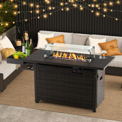 Mesa fogata de gas de mimbre para exteriores de 52 pulgadas con cubierta (propano) - Marrón