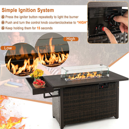 Mesa fogata de gas de mimbre para exteriores de 52 pulgadas con cubierta (propano) - Marrón