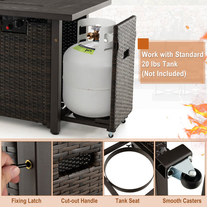 Mesa fogata de gas de mimbre para exteriores de 52 pulgadas con cubierta (propano) - Marrón