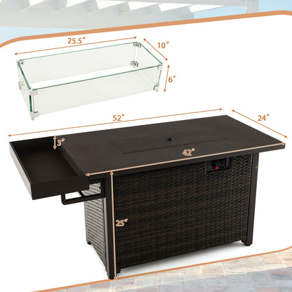 Mesa fogata de gas de mimbre para exteriores de 52 pulgadas con cubierta (propano) - Marrón