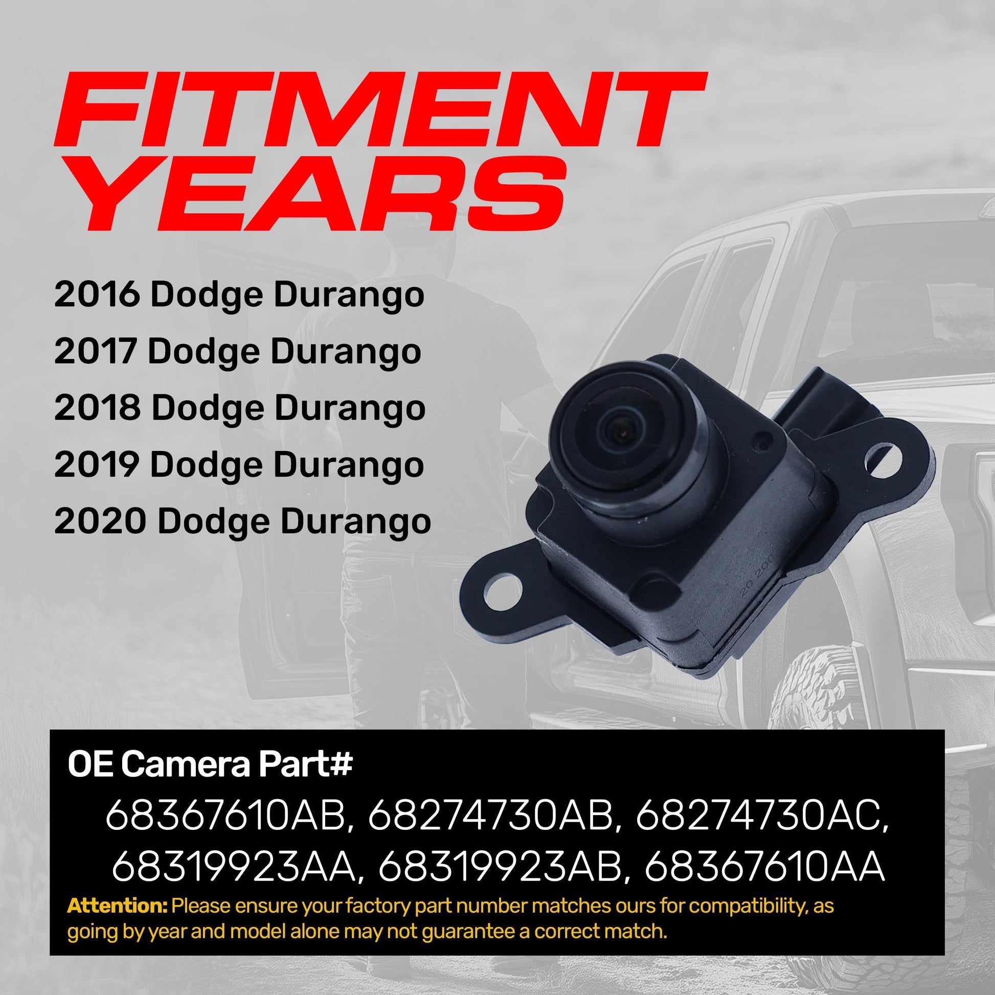 Master Tailgaters OEM backup camera for Dodge Durango 2016–2020 with OE part numbers on Tampa Home & Garden Store