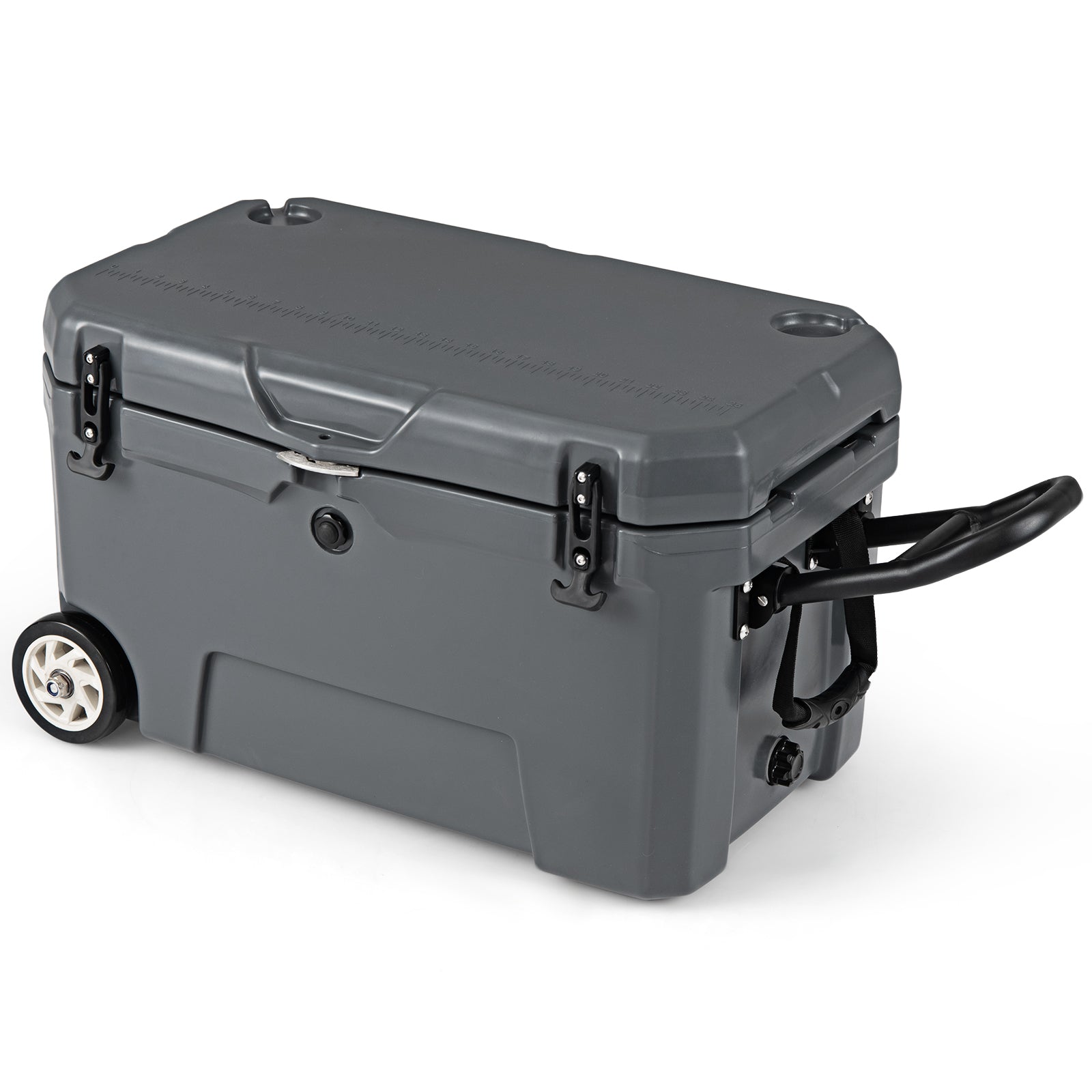 GemGear 52 Quart Portable Hard Cooler on wheels with gray shell and front latches on Tampa Home & Garden Store