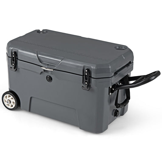 GemGear 52 Quart Portable Hard Cooler on wheels with gray shell and front latches on Tampa Home & Garden Store