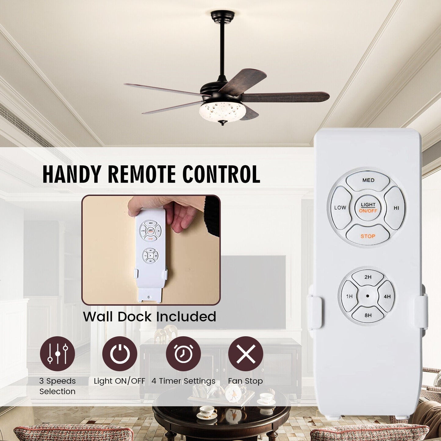 Ventilador de techo de 52 pulgadas con control remoto - Nogal