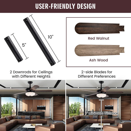 52 Inches Ceiling Fan with Remote Control-Walnut - Tampa Home & Garden Store