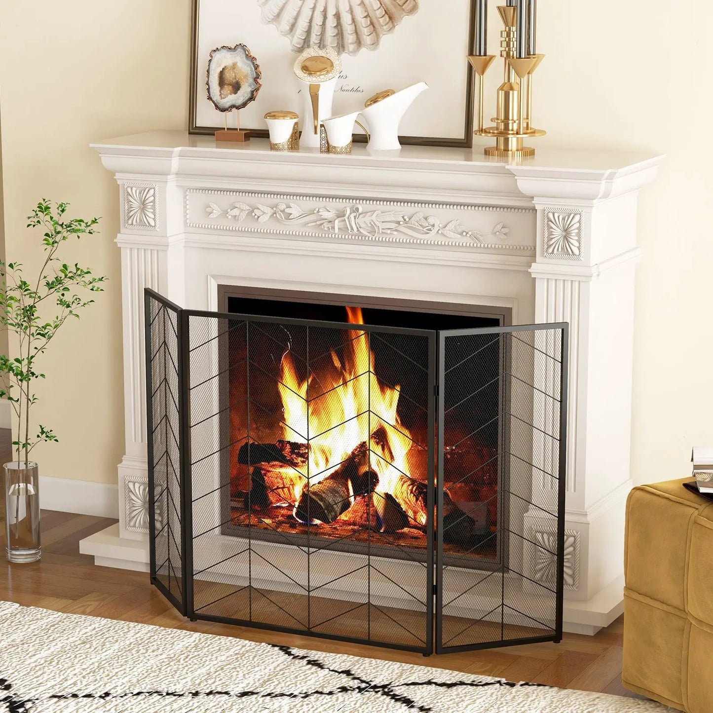 52 by 31 Inch Fireplace Screen with Mesh