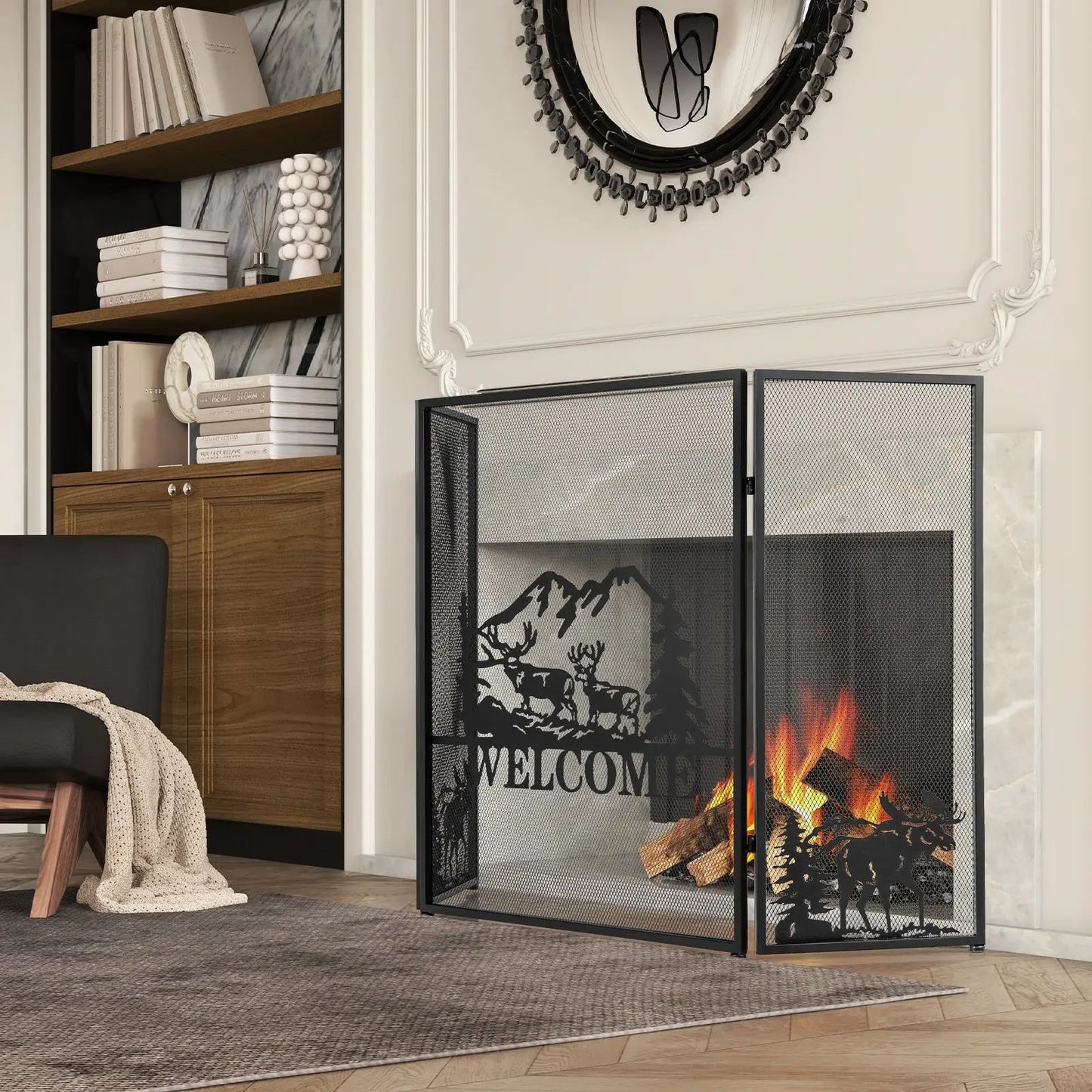 52 by 31 Inch Fireplace Screen with Mesh