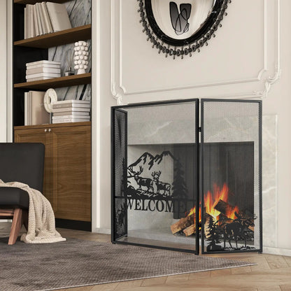 52 by 31 Inch Fireplace Screen with Mesh