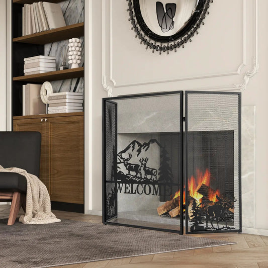 52 by 31 Inch Fireplace Screen with Mesh
