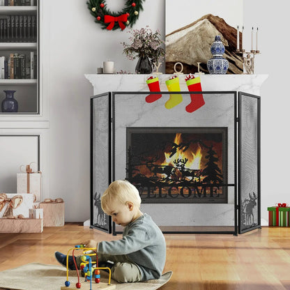 52 by 31 Inch Fireplace Screen with Mesh