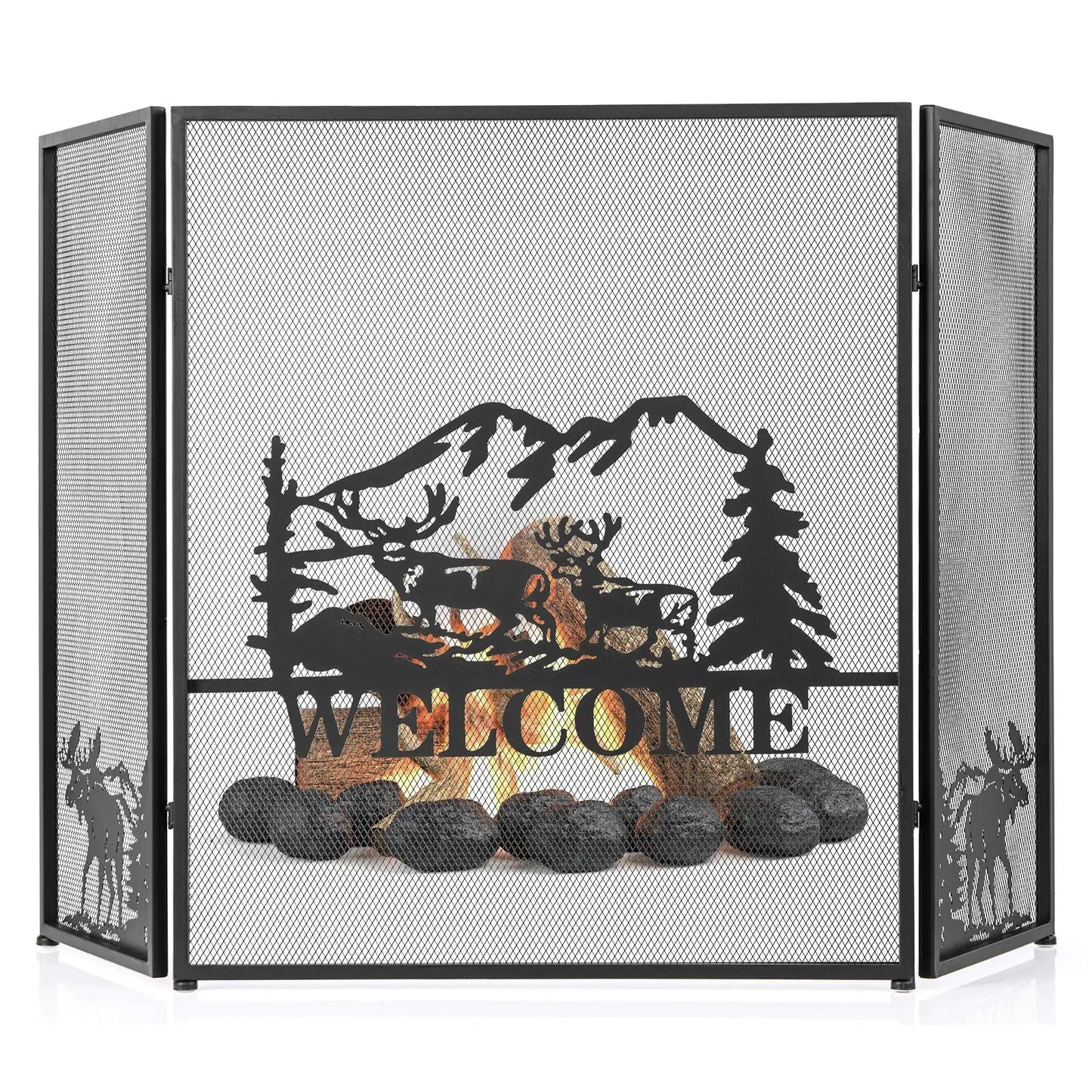 52 by 31 Inch Fireplace Screen with Mesh