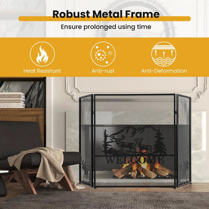 52 by 31 Inch Fireplace Screen with Mesh