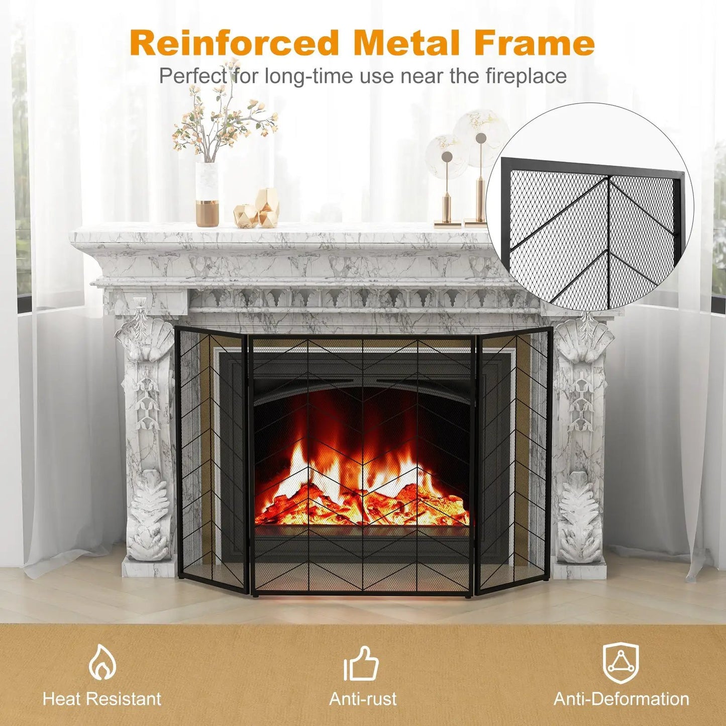 52 by 31 Inch Fireplace Screen with Mesh