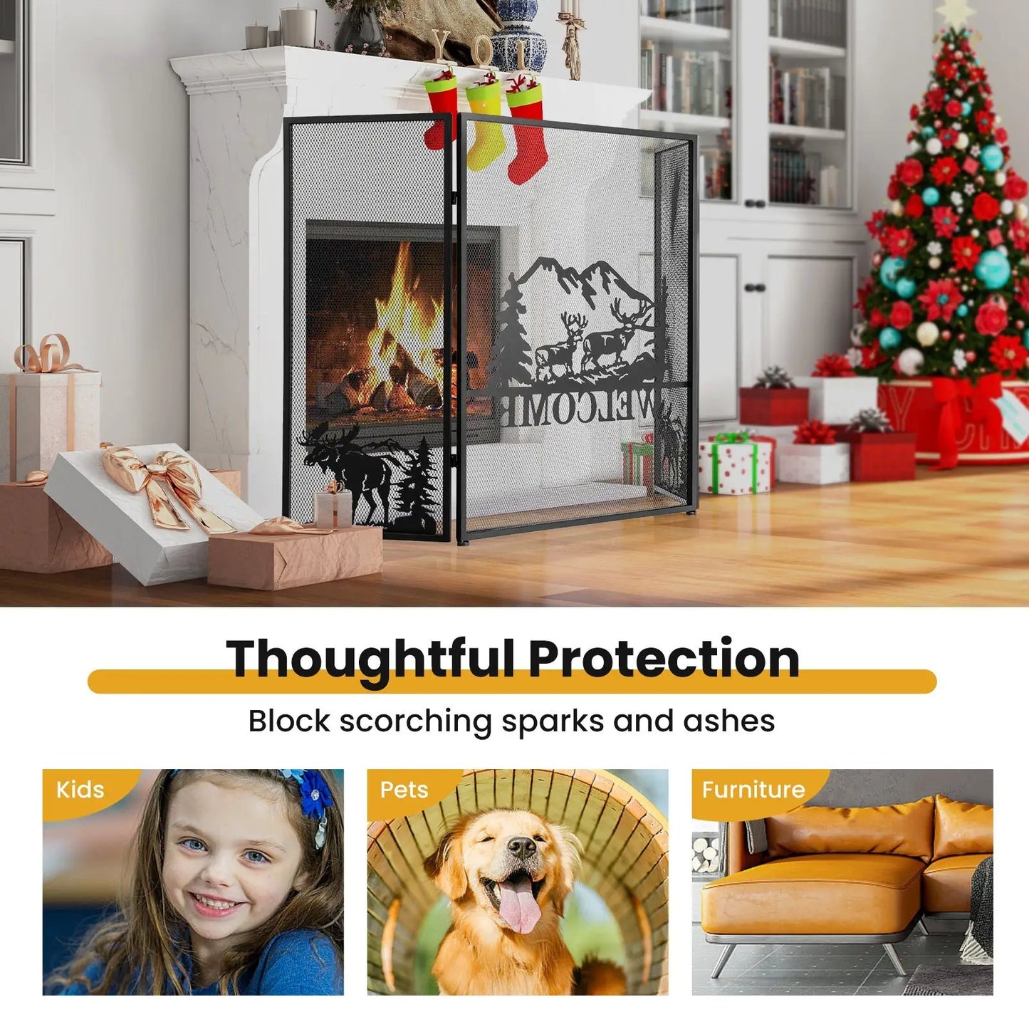 52 by 31 Inch Fireplace Screen with Mesh
