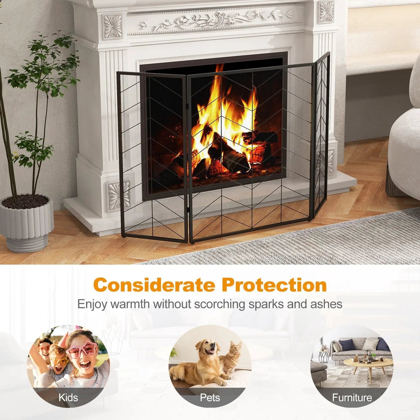 52 by 31 Inch Fireplace Screen with Mesh