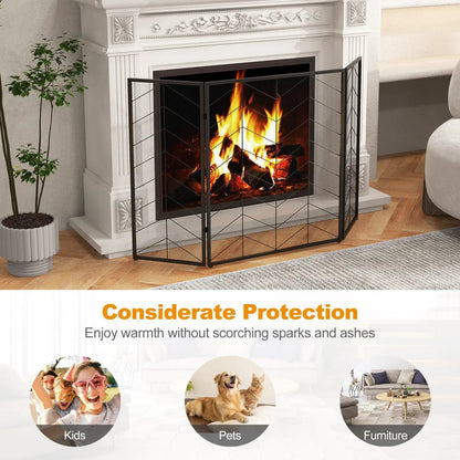 52 by 31 Inch Fireplace Screen with Mesh