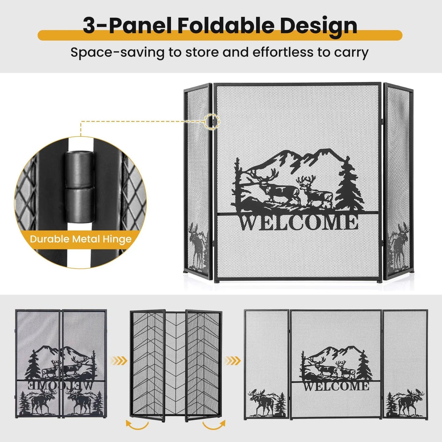 52 by 31 Inch Fireplace Screen with Mesh