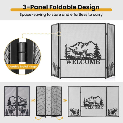 52 by 31 Inch Fireplace Screen with Mesh