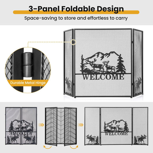 52 by 31 Inch Fireplace Screen with Mesh