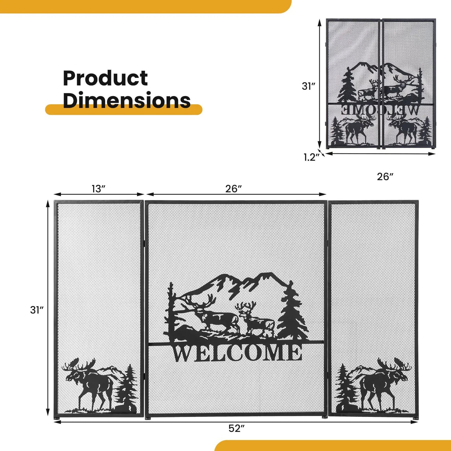 52 by 31 Inch Fireplace Screen with Mesh