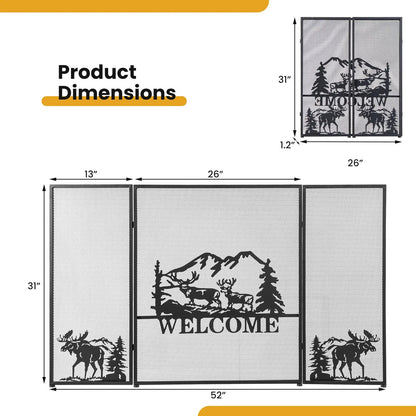 52 by 31 Inch Fireplace Screen with Mesh