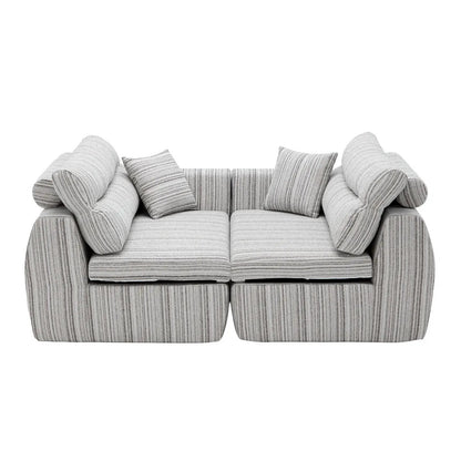 3 seater striped sofa for living room with matching pillows in light gray fabric on Tampa Home & Garden Store