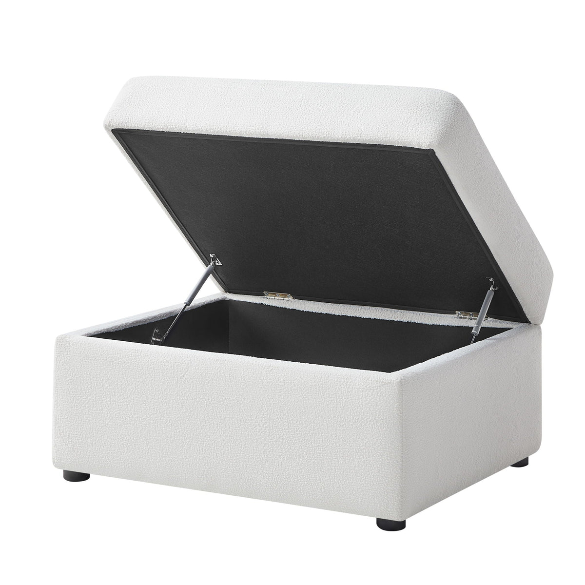 Storage ottoman with hidden storage in beige textured fabric; lid opens to black interior on Tampa Home & Garden Store
