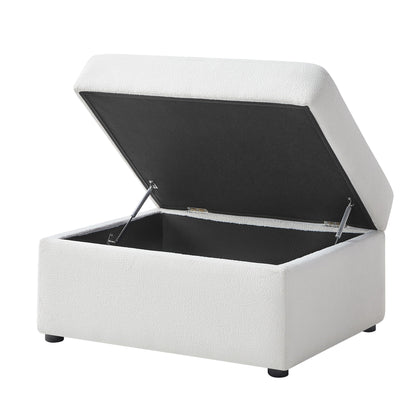 Storage ottoman with hidden storage in beige textured fabric; lid opens to black interior on Tampa Home & Garden Store
