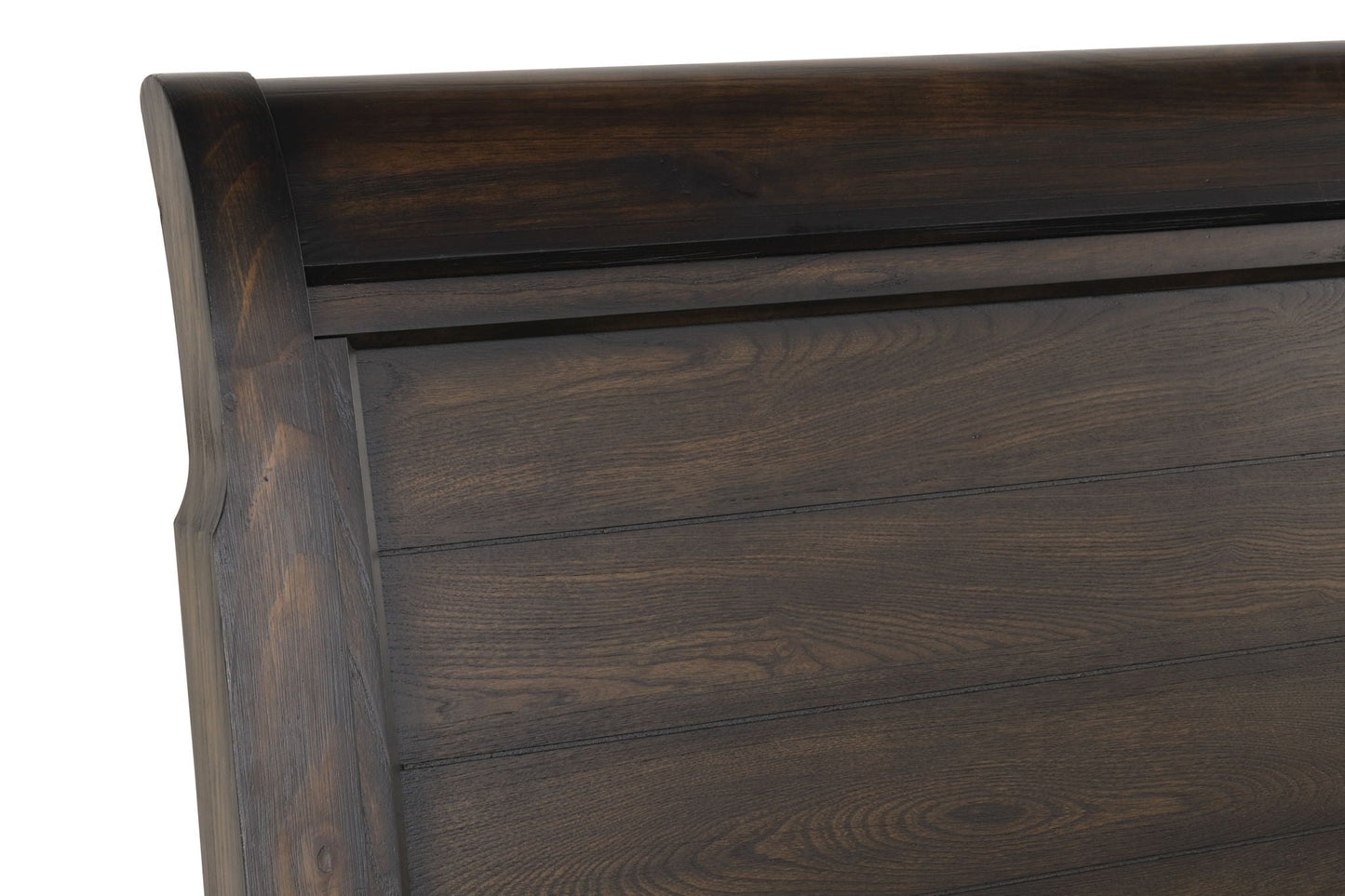HouseOfZazla Crafted Sleigh Bed, dark wood finish with curved headboard posts on Tampa Home & Garden Store