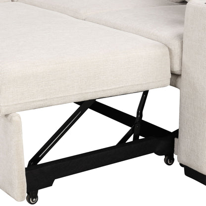 Single pull-out sleeper chair in beige upholstery with black metal legs and wheels on Tampa Home & Garden Store