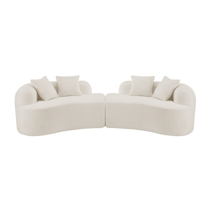 HouseOfZazla curved 4 seater full compression sponge sofa pair, beige stationary sofas on Tampa Home & Garden Store