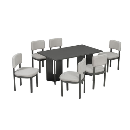 Dining table set with six light gray upholstered chairs, 7pc HouseOfZazla dining furniture set on Tampa Home & Garden Store