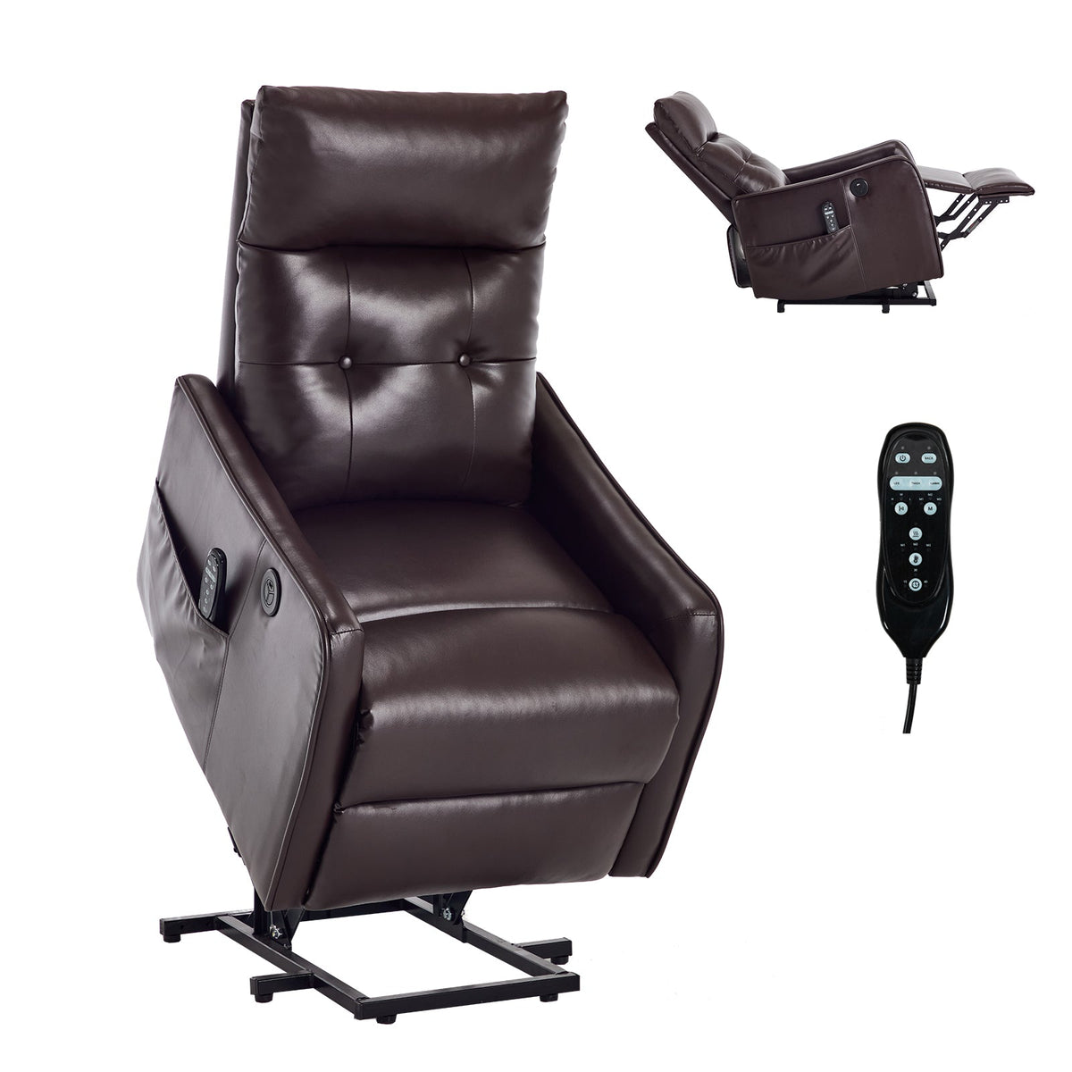 Brown PU single-motor lift recliner chair with massage and heat by HouseOfZazla, remote includes remote on Tampa Home & Garden Store