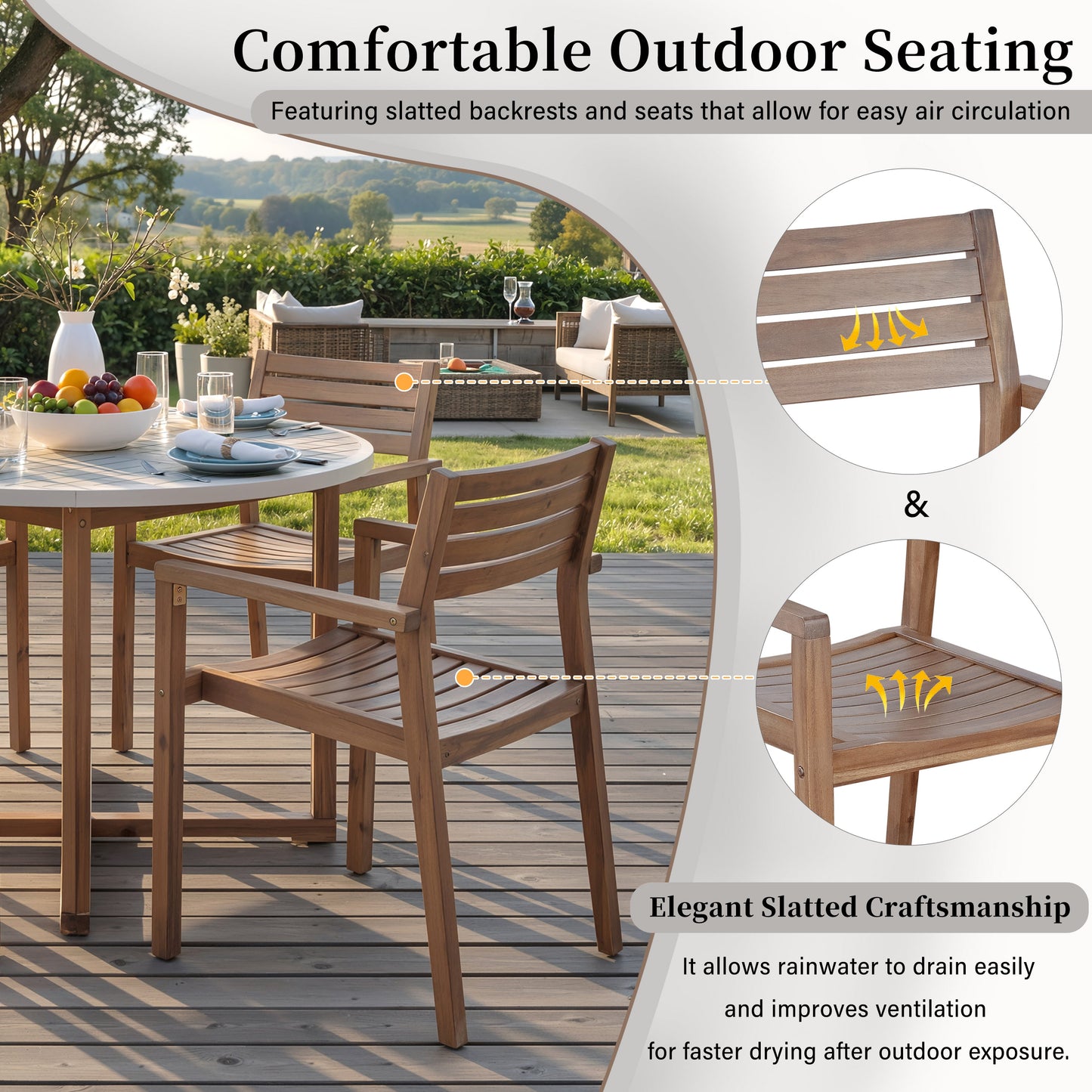 Acacia Wood 5 Piece Outdoor Dining and Chairs