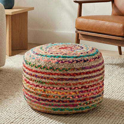 Margo handcrafted round pouf by Unique Piece Furniture; colorful crocheted accent pouf on Tampa Home & Garden Store