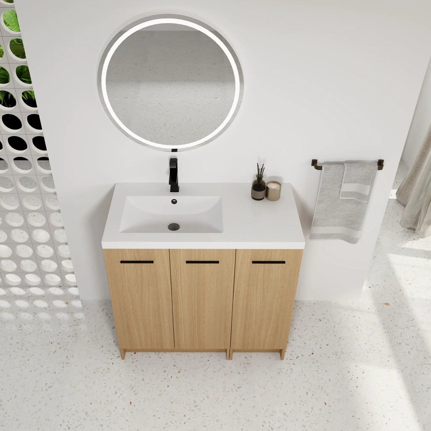 Wall Mounted Floating Vanity with Sink, 3 Doors