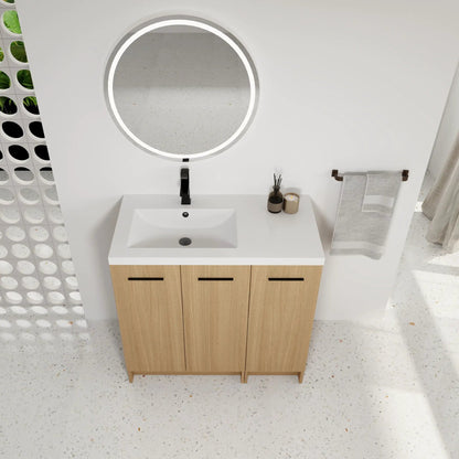 Wall Mounted Floating Vanity with Sink, 3 Doors