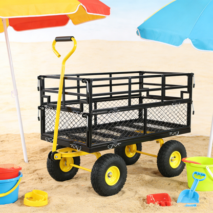 Garden wagon cart with black metal frame and bright yellow wheels by HouseOfZazla on Tampa Home & Garden Store