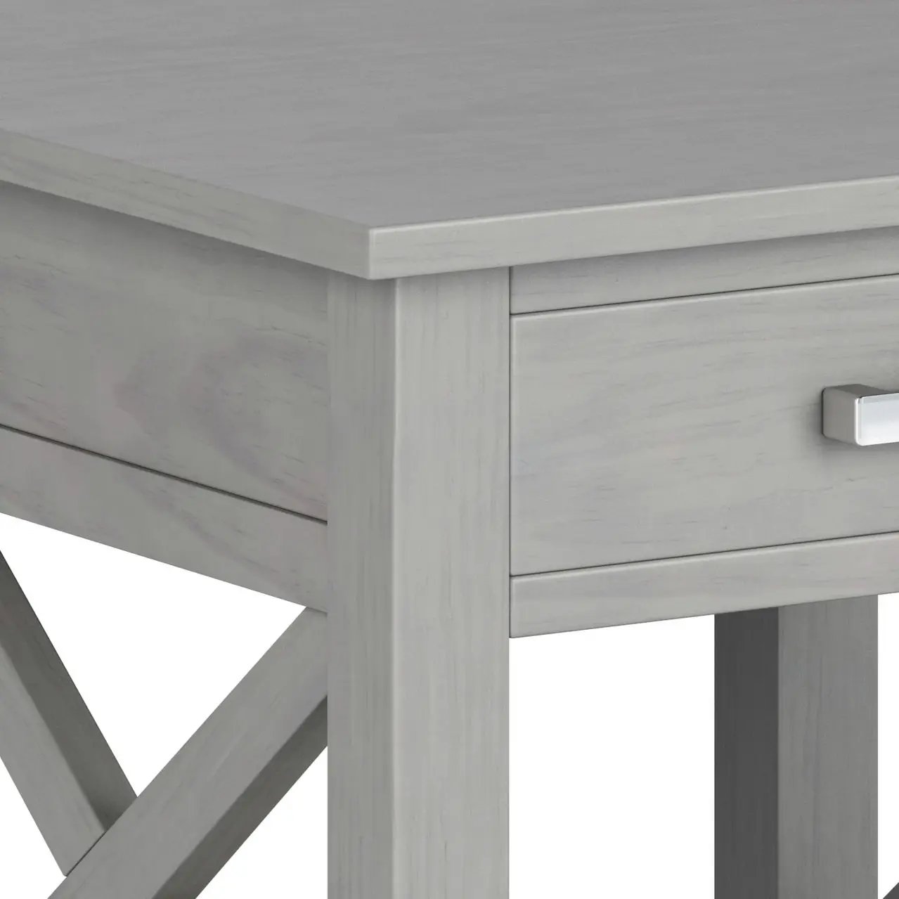 Kitchener console table in pale gray wash with drawer-front and cross-brace legs on Tampa Home & Garden Store