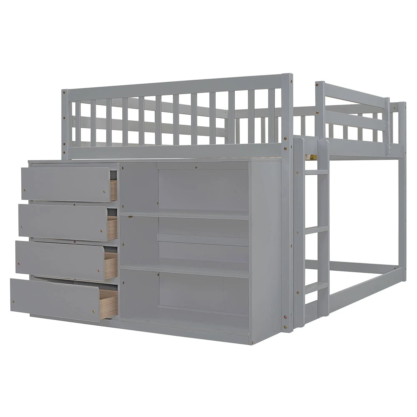 Bunk Bed With Four Drawers and Three Shelves