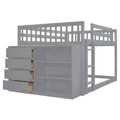 Bunk Bed With Four Drawers and Three Shelves