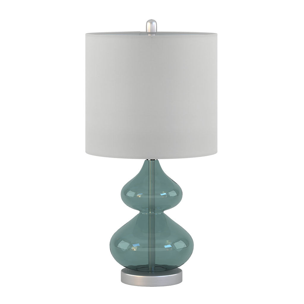 Ellipse Curved Glass Table Lamp set of 2 teal glass base with white drum shade by HouseOfZazla on Tampa Home & Garden Store