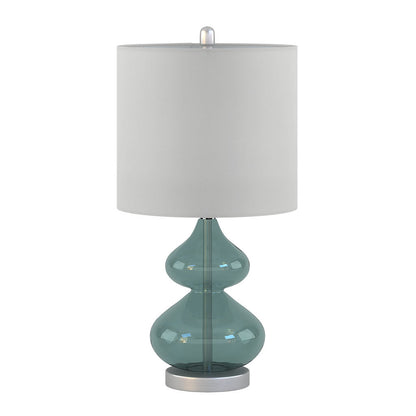 Ellipse Curved Glass Table Lamp set of 2 teal glass base with white drum shade by HouseOfZazla on Tampa Home & Garden Store